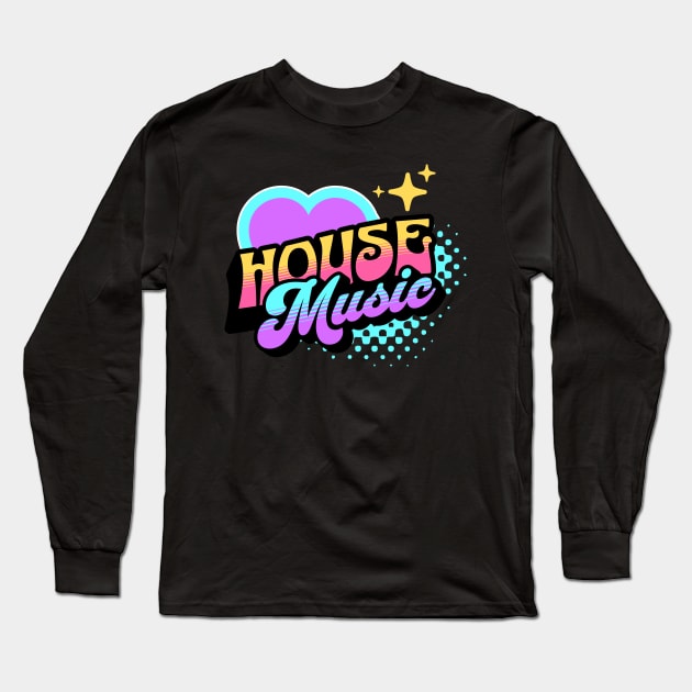 HOUSE MUSIC  - Y2K Retro Heart (blue/purple/white) Long Sleeve T-Shirt by DISCOTHREADZ 